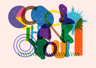 Poster - Risograph Cool Thank You Phrase with geometric shapes. Word in trendy riso graph design.
