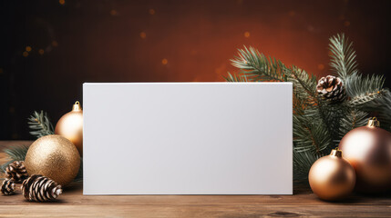 Wall Mural - Empty blank poster placard mockup with Christmas new year decorations. Holiday concept. Ai generative