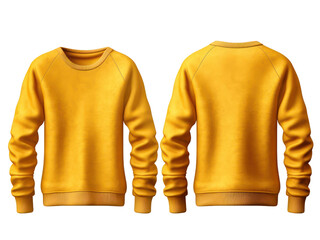 Wall Mural - Set of yellow front and back view tee sweatshirt sweater long sleeve on transparent background cutout.