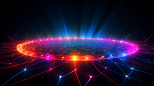 Colorful Bstract Technology Background Pink Blue And Orange Color On Dark, Futuristic, Glowing Light And Spectrum Pattern, 3D Illustration.