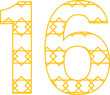Digital png illustration of yellow 16 number on transparent background