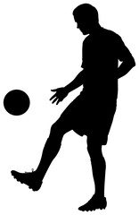 Poster - Digital png silhouette of football player kicking ball on transparent background