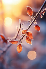 Wall Mural -  Branch Covered with Frost Abstract Background