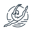 icon on a white background of gymnastics in mid-air performing a split leap