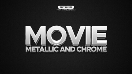 Poster - Movie Metallic and Chrome Text Effect. Silver Main Color with Black Background