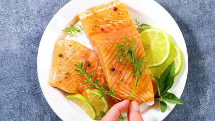 Wall Mural - salmon fillet with lemon and herb