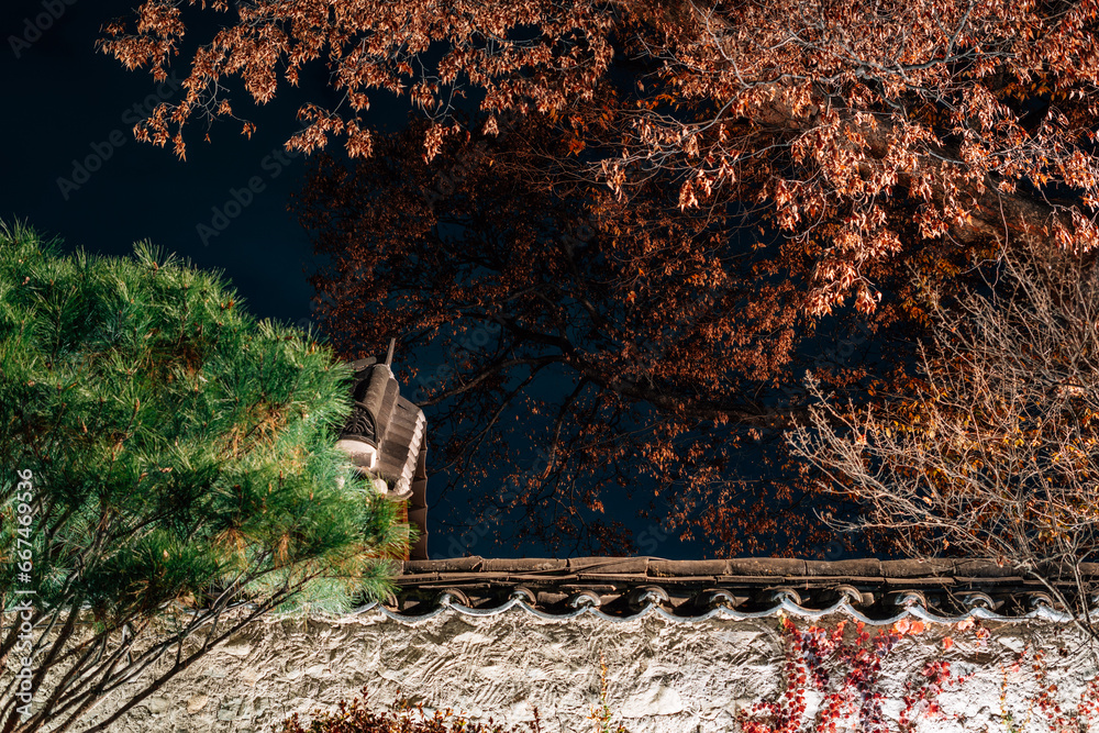 Night view of Gyochon Hanok Village at autumn in Gyeongju, Korea Stock ...