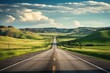 Driving on the road in Tuscany, Italy, Europe, Long highway road landscape in a rural area, AI Generated