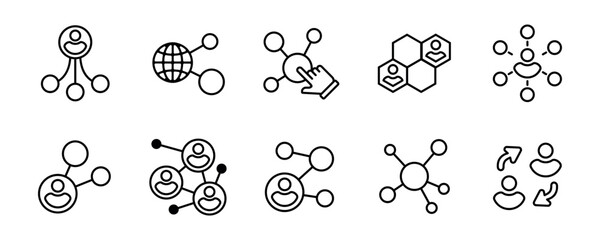 Poster - molecular business network icon set social community connection marketing global partnership vector outline illustration