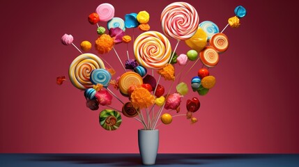 Poster -  a vase filled with lots of colorful lollipops.  generative ai