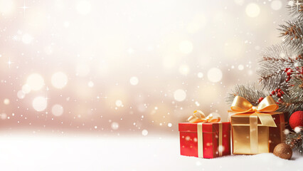 Wall Mural - christmas background with christmas baubles, gifts decoration - xmas theme