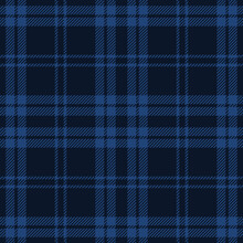 Dark Navy Blue Tartan Plaid Pattern. Vector Seamless Check Pattern For Plaid Fabric, Flannel Shirt, Blanket, Clothes, Skirt, Tablecloth, Textile.