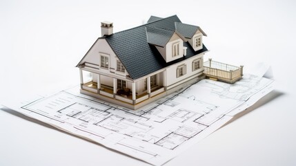 Wall Mural - Small house model on floor plan 