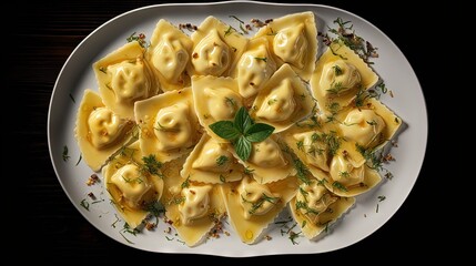 Poster - Italian meat and cheese filled ravioli in butter sauce seen from above