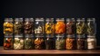 Herbal tea with diverse ingredients in jars for natural healing