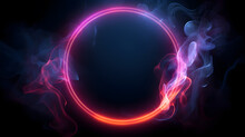 Abstract Neon Frame With Smoke On Dark Background
