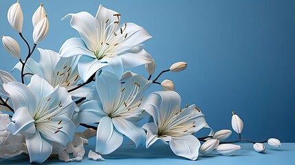 Wall Mural - Lily turquoise-white flower on white background. Floral flower illustration. Generative AI