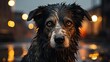 Homeless abandoned stray dog â€‹â€‹with very sad smart eyes. Sad emotion illustration. Generative AI
