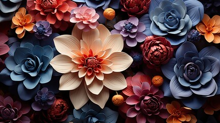 Wall Mural - Big Selection of various flowers on background. Including rose, dahlia, marigold, zinnia, sunflower, daisy and other wildflowers. Floral flower illustration. Generative AI