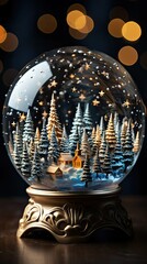 Wall Mural - Beautiful snow globe on Christmas background. Christmas snow globe. Generative AI