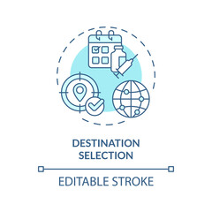 Poster - 2D editable blue destination selection icon, simple isolated monochromatic vector, medical tourism thin line illustration.