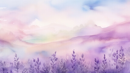 Wall Mural - watercolor lavender background with a copy space, delicate soft pastel shade illustration greeting blank