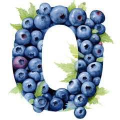 Wall Mural - Alphabet Letter O , Watercolour Letter, Blueberry Theme