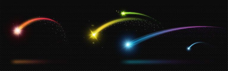 Wall Mural - colorful firework trails on transparent background. vector realistic illustration of yellow, blue, g