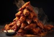 a pile of fried chicken, in the style of angular constructions, divisionist, caffenol developing