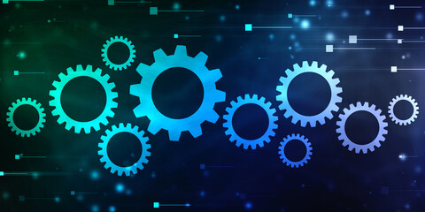 Aufkleber - Process management, optimization operation, fix strategy industry, transmission gears wheel, software update status, Cog Gear Wheel on the technology abstract background