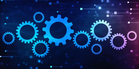 Aufkleber - Process management, optimization operation, fix strategy industry, transmission gears wheel, software update status, Cog Gear Wheel on the technology abstract background