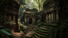 Ruins Of The Temple In A Jungle, AI Generated 