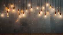 A Lot Of Burning Bulbs And Glowing Lights, An Abstract Festive Banner Background, A Podium For A New Product