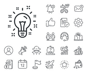 Poster - Light bulb or Lamp sign. Salaryman, gender equality and alert bell outline icons. Idea line icon. Creativity, Solution or Thinking symbol. Idea line sign. Spy or profile placeholder icon. Vector