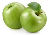 Fototapeta Mapy - Green ripe apple with leaf clipping path