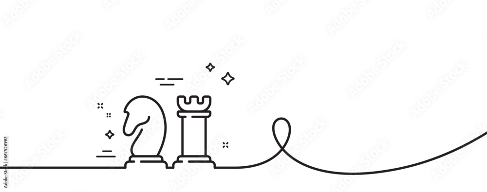 Chess line icon. Continuous one line with curl. Business strategy sign ...