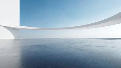 Poster - 3d render of abstract futuristic architecture with empty concrete floor. Scene for car presentation.
