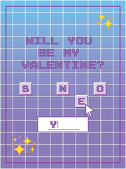 Poster - Valentine's day poster or card in game style with retro buttons. Old computer aesthetics from the 2000s. Vector illustration