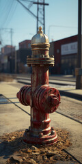 Aufkleber - A red fire hydrant sitting on the side of a road. Can be used to depict urban infrastructure or emergency preparedness.