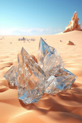 Aufkleber - A group of crystal pieces sitting on top of a sandy beach. Perfect for nature and beach-themed designs.