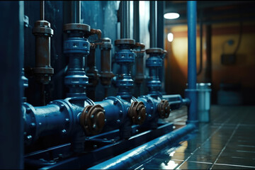 Poster - A collection of pipes mounted on a wall. Versatile and practical, this image can be used to illustrate plumbing, construction, infrastructure, or industrial themes.