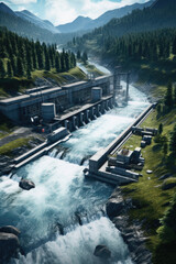 Aufkleber - A picture of a river running through a vibrant and dense green forest. This image can be used to depict the beauty of nature and the tranquility of a forest setting.