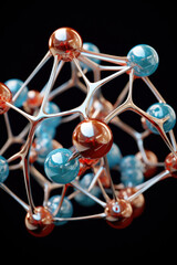 Aufkleber - A close-up view of a metal structure with blue and red balls. This image can be used to represent concepts such as modern design, industrial aesthetics, or abstract art.