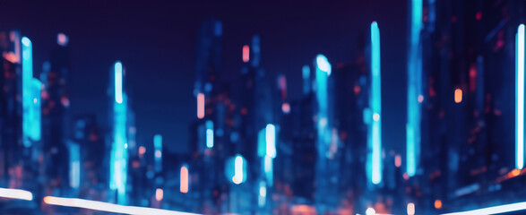 Wall Mural - abstract night lights of a modern futuristic cityscape. defocused image of a dark street. tall build