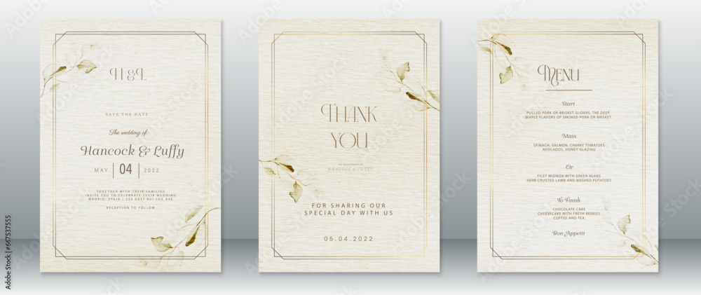 Luxury wedding invitation card template gold design with golden frame ...
