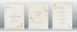 Luxury wedding invitation card template gold design with golden frame and watercolor background