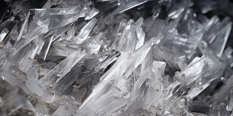 Poster - A detailed close-up of a bunch of ice crystals. This image can be used to depict cold weather, winter landscapes, or scientific concepts related to ice formation
