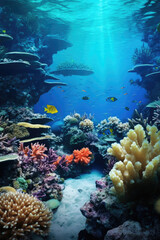 Aufkleber - A vibrant coral reef teeming with a variety of fish. Perfect for underwater exploration and marine life enthusiasts