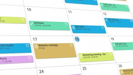 colorful calendar app interface showcasing appointments and scheduled events (3d render)