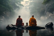 The 2 monks, Buddhist,  on pilgrimage in the forest